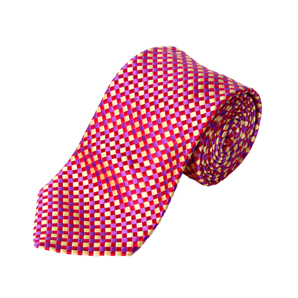 PENROSE RED VIOLET & LIGHT YELLOW CHECKERED TIEMENS